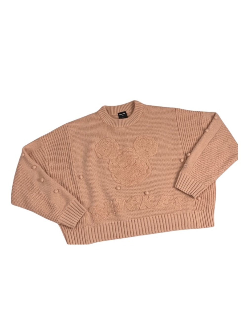 Disney Peach Cozy Mickey Mouse Cropped Embroidered Knit Sweater Random Bobbles L